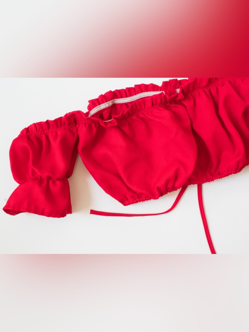 leveltech Red Off-Shoulder Cropped Women’s Ruffle Top - Picture 9 of 9